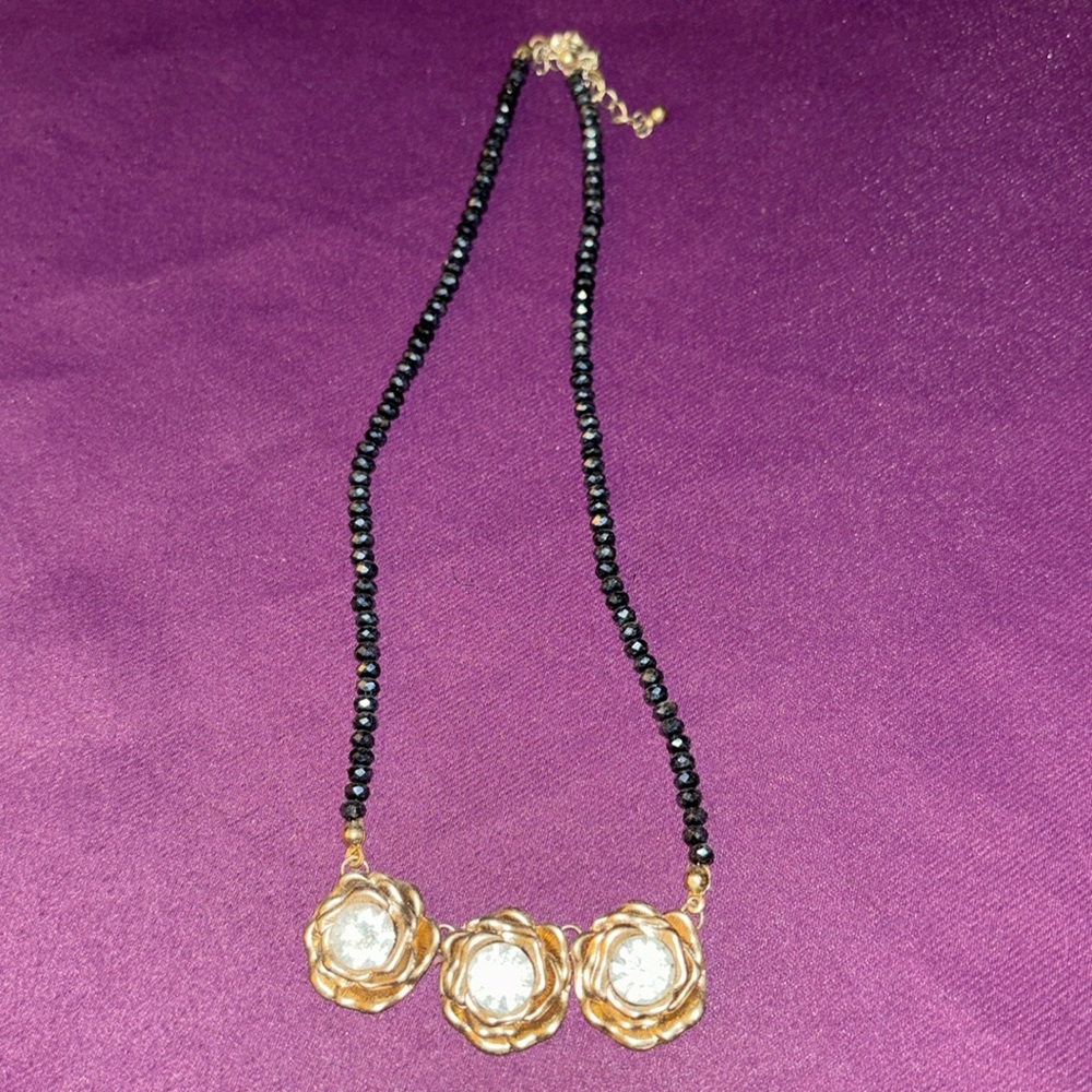 Gold and black and diamond looking beaded necklace